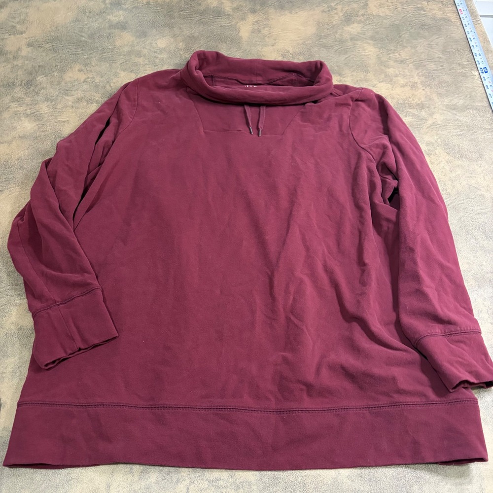 LL Bean Sweatshirt Womens 3X Plus Burgundy Cowl Neck Long Sleeve Pullover 504440